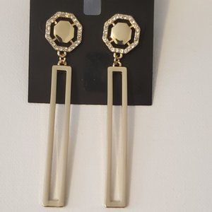 GOLD TONE OCTAGON WITH GEMS AND BAR DROP EARRINGS